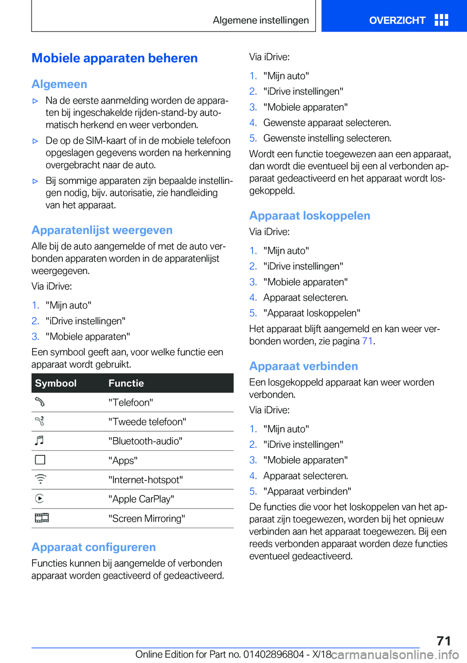 BMW 7 SERIES 2019  Instructieboekjes (in Dutch) �M�o�b�i�e�l�e��a�p�p�a�r�a�t�e�n��b�e�h�e�r�e�n
�A�l�g�e�m�e�e�n'x�N�a��d�e��e�e�r�s�t�e��a�a�n�m�e�l�d�i�n�g��w�o�r�d�e�n��d�e��a�p�p�a�r�aj
�t�e�n��b�i�j��i�n�g�e�s�c�h�a�k�e�l�d�e�