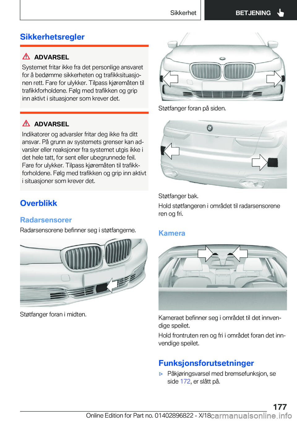 BMW 7 SERIES 2019  InstruksjonsbØker (in Norwegian) �S�i�k�k�e�r�h�e�t�s�r�e�g�l�e�r
�A�D�V�A�R�S�E�L
�S�y�s�t�e�m�e�t��f�r�i�t�a�r��i�k�k�e��f�r�a��d�e�t��p�e�r�s�o�n�l�i�g�e��a�n�s�v�a�r�e�t
�f�o�r��å��b�e�d�