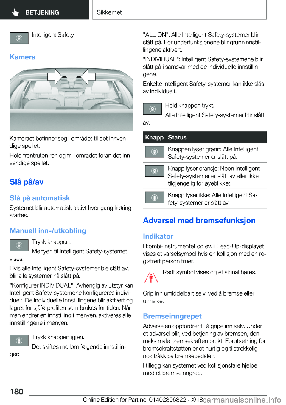 BMW 7 SERIES 2019  InstruksjonsbØker (in Norwegian) �I�n�t�e�l�l�i�g�e�n�t��S�a�f�e�t�y
�K�a�m�e�r�a
�K�a�m�e�r�a�e�t��b�e�f�i�n�n�e�r��s�e�g��i��o�m�r�å�d�e�t��t�i�l��d�e�t��i�n�n�v�e�nj �d�i�g�e��s�p�e�i�l�e�t�.
�H�o�l�d��f�r�o�n�t�r�u�t�