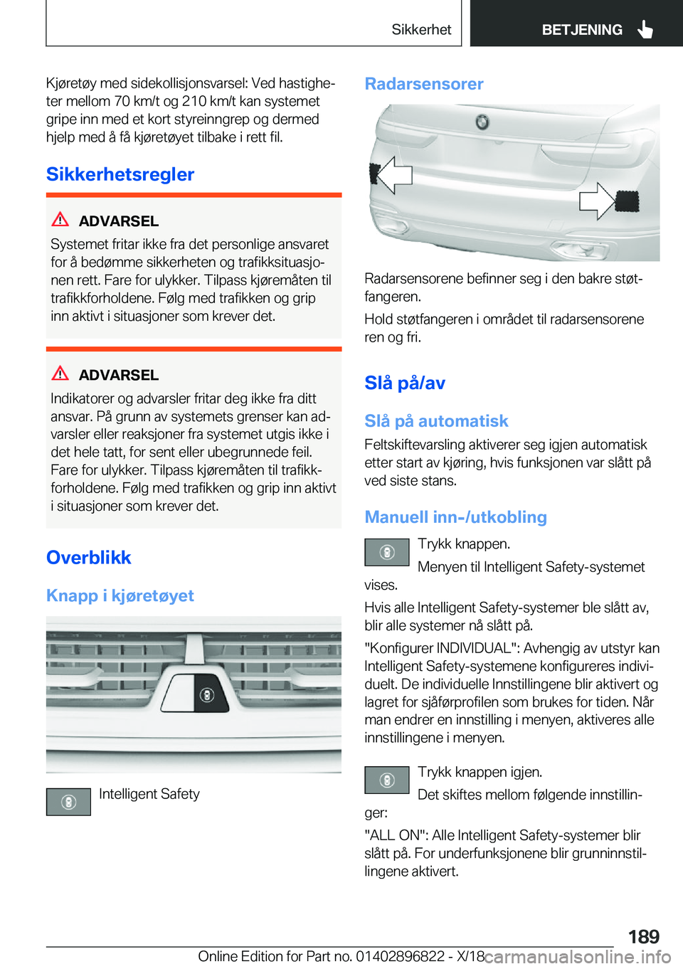 BMW 7 SERIES 2019  InstruksjonsbØker (in Norwegian) �K�j�