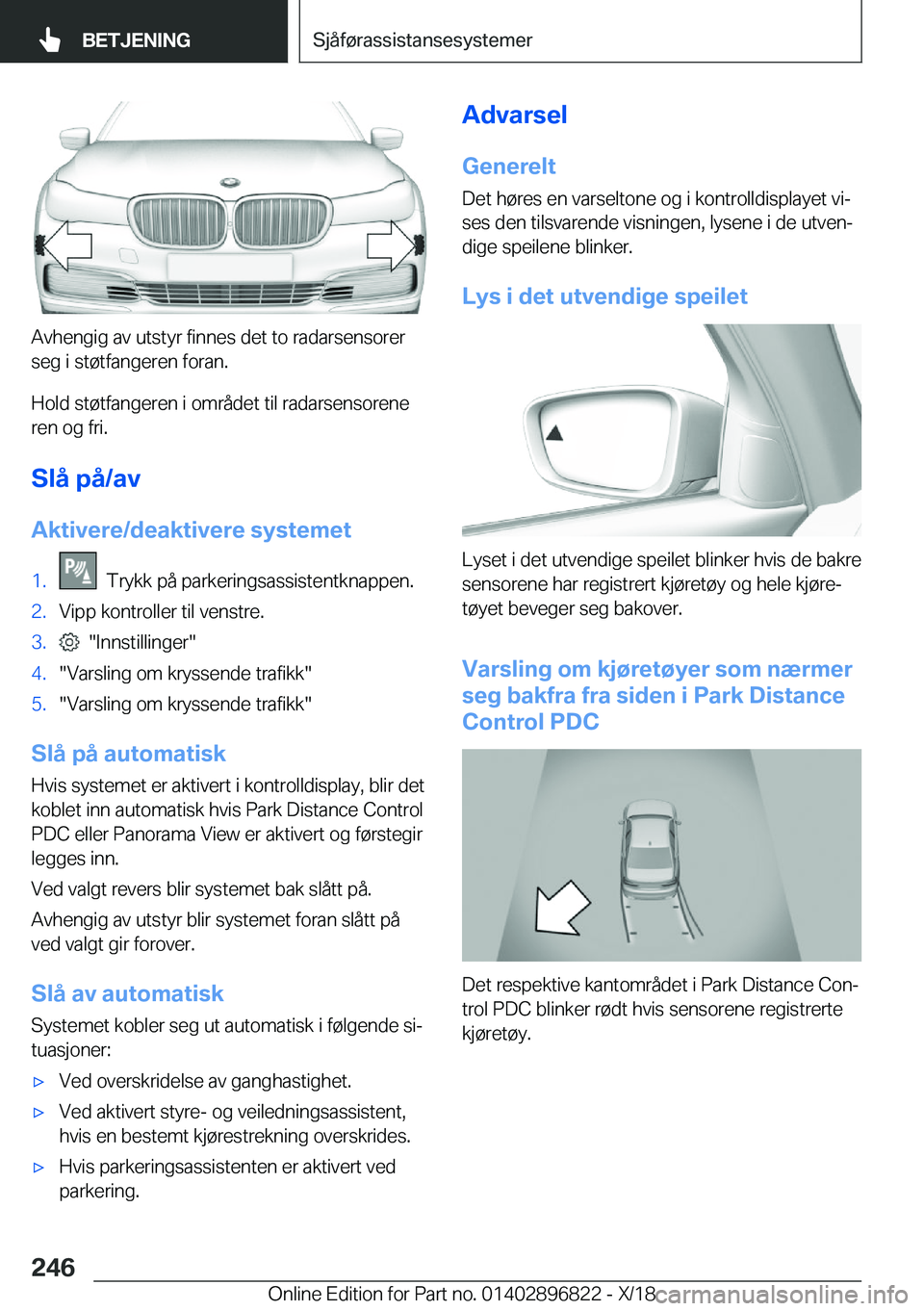 BMW 7 SERIES 2019  InstruksjonsbØker (in Norwegian) �A�v�h�e�n�g�i�g��a�v��u�t�s�t�y�r��f�i�n�n�e�s��d�e�t��t�o��r�a�d�a�r�s�e�n�s�o�r�e�r
�s�e�g��i��s�t�