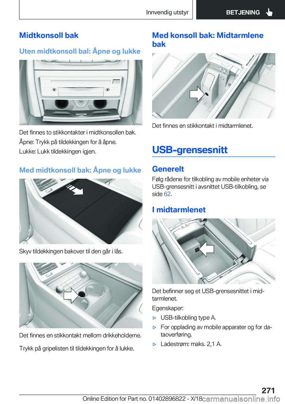 BMW 7 SERIES 2019  InstruksjonsbØker (in Norwegian) �M�i�d�t�k�o�n�s�o�l�l��b�a�k
�U�t�e�n��m�i�d�t�k�o�n�s�o�l�l��b�a�l�:��