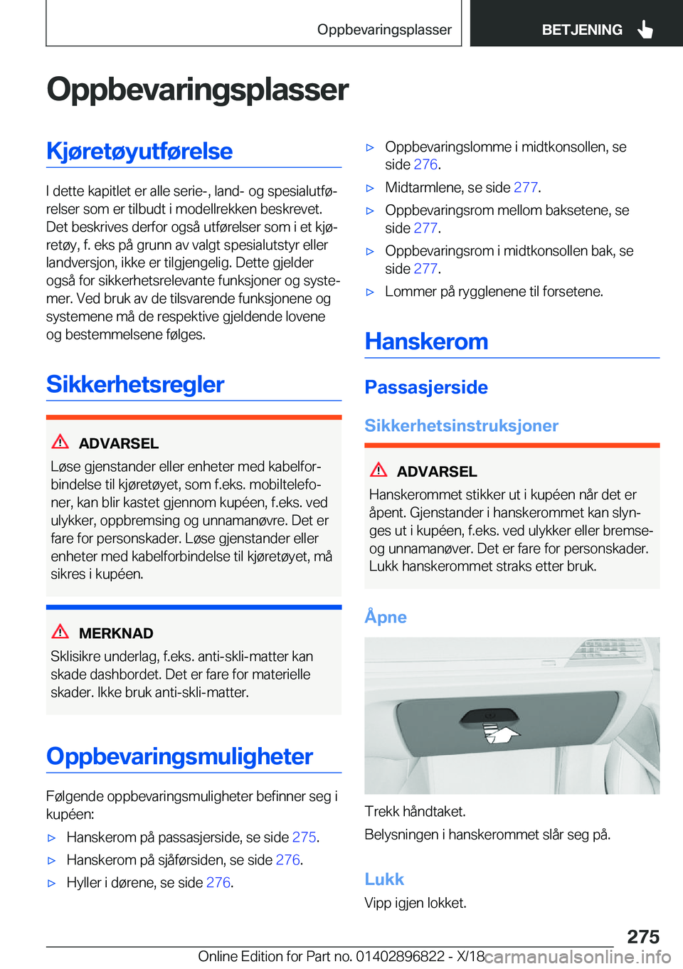 BMW 7 SERIES 2019  InstruksjonsbØker (in Norwegian) �O�p�p�b�e�v�a�r�i�n�g�s�p�l�a�s�s�e�r�K�j�