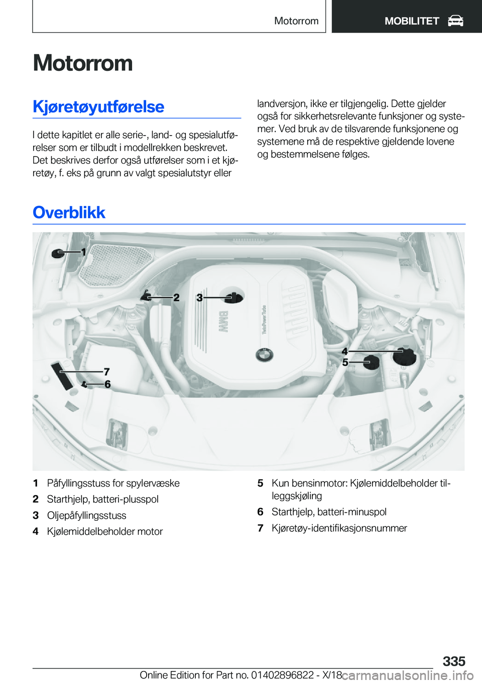 BMW 7 SERIES 2019  InstruksjonsbØker (in Norwegian) �M�o�t�o�r�r�o�m�K�j�