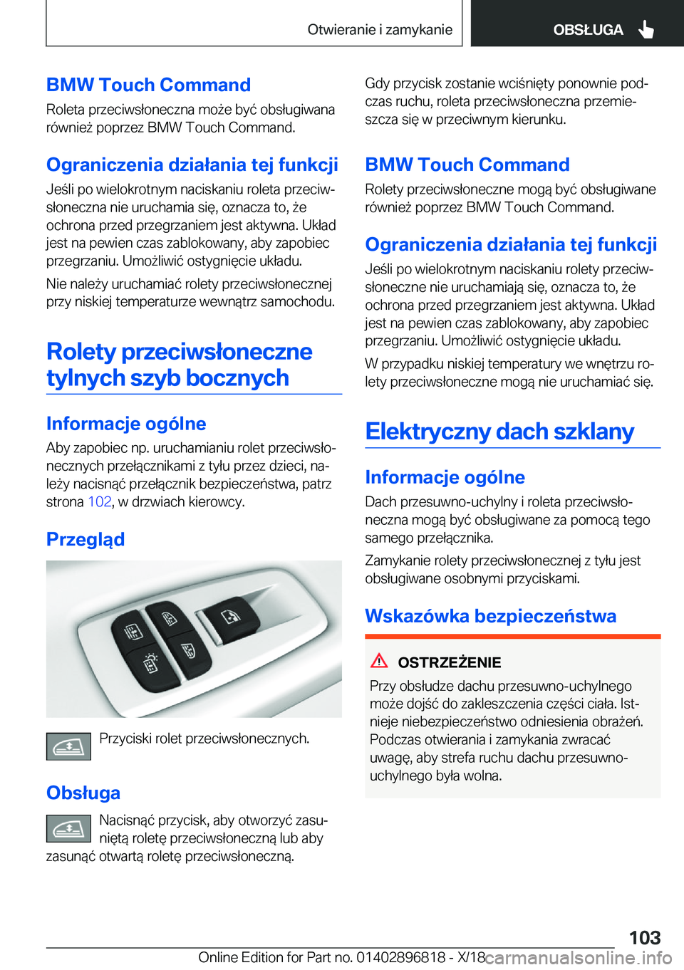 BMW 7 SERIES 2019  Instrukcja obsługi (in Polish) �B�M�W��T�o�u�c�h��C�o�m�m�a�n�d�R�o�l�e�t�a��p�r�z�e�c�i�w�s�ł�o�n�e�c�z�n�a��m�o9�e��b�y�