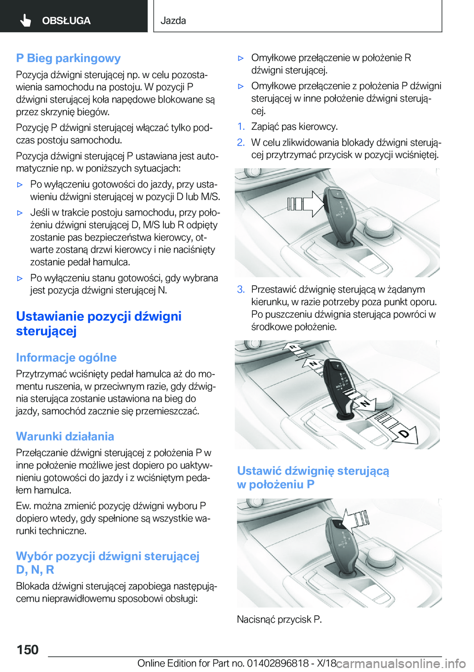 BMW 7 SERIES 2019  Instrukcja obsługi (in Polish) �P��B�i�e�g��p�a�r�k�i�n�g�o�w�y
�P�o�z�y�c�j�a��d7�w�i�g�n�i��s�t�e�r�u�j�