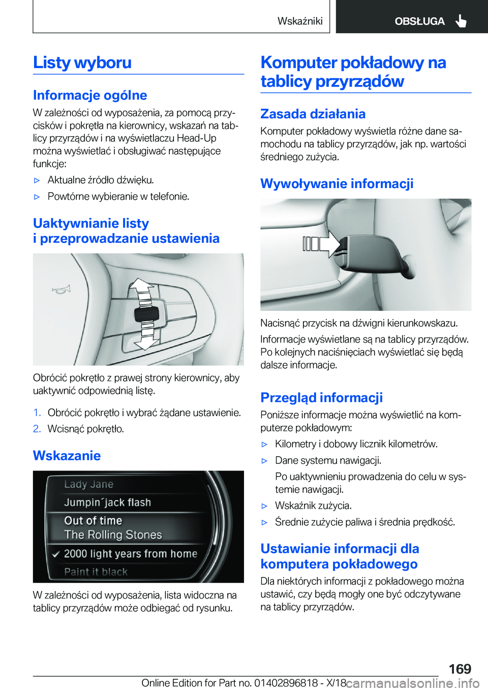 BMW 7 SERIES 2019  Instrukcja obsługi (in Polish) �L�i�s�t�y��w�y�b�o�r�u
�I�n�f�o�r�m�a�c�j�e��o�g�