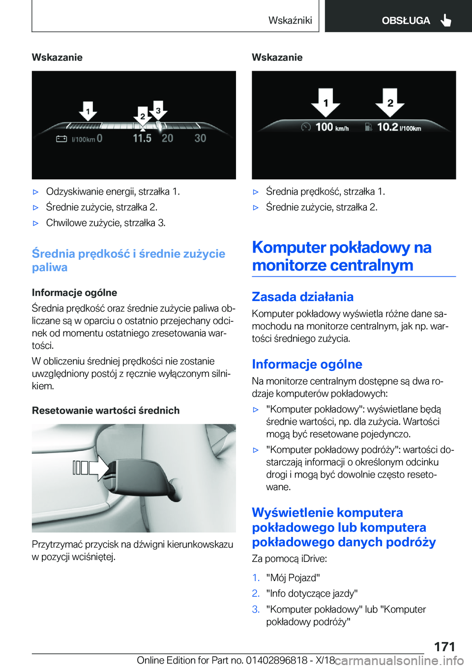 BMW 7 SERIES 2019  Instrukcja obsługi (in Polish) �W�s�k�a�z�a�n�i�e'x�O�d�z�y�s�k�i�w�a�n�i�e��e�n�e�r�g�i�i�,��s�t�r�z�a�ł�k�a��1�.'x�r�e�d�n�i�e��z�u9�y�c�i�e�,��s�t�r�z�a�ł�k�a��2�.'x�C�h�w�i�l�o�w�e��z�u9�y�c�i�e�,��s�t