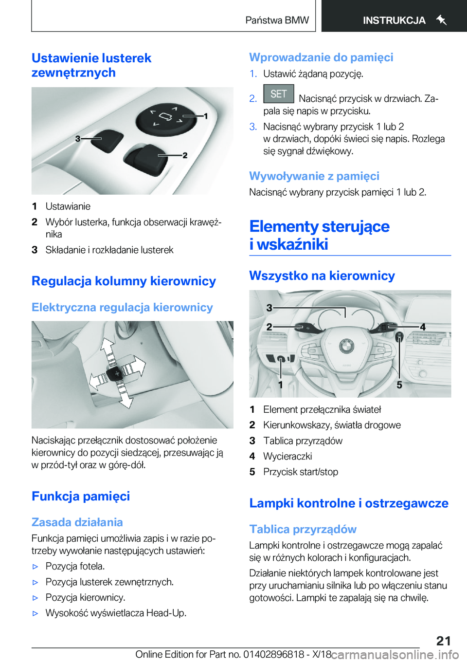 BMW 7 SERIES 2019  Instrukcja obsługi (in Polish) �U�s�t�a�w�i�e�n�i�e��l�u�s�t�e�r�e�k
�z�e�w�n�