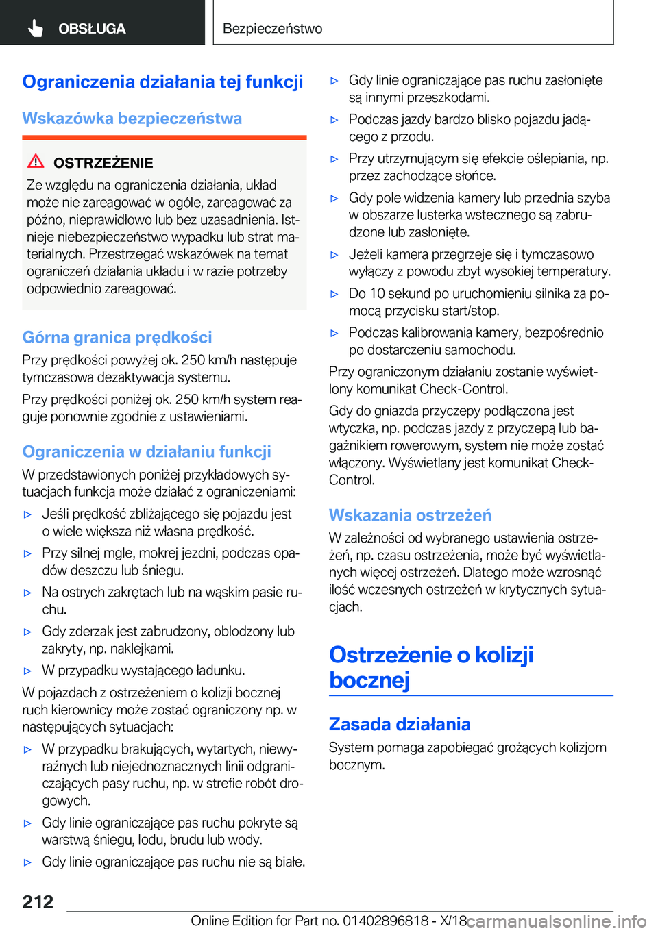 BMW 7 SERIES 2019  Instrukcja obsługi (in Polish) �O�g�r�a�n�i�c�z�e�n�i�a��d�z�i�a�ł�a�n�i�a��t�e�j��f�u�n�k�c�j�i�W�s�k�a�z�