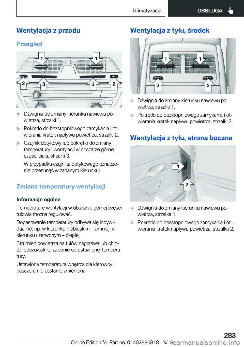 BMW 7 SERIES 2019  Instrukcja obsługi (in Polish) �W�e�n�t�y�l�a�c�j�a��z��p�r�z�o�d�u�P�r�z�e�g�l�ą�d'x�D7�w�i�g�n�i�a��d�o��z�m�i�a�n�y��k�i�e�r�u�n�k�u��n�a�w�i�e�w�u��p�oj
�w�i�e�t�r�z�a�,��s�t�r�z�a�ł�k�i��1�.'x�P�o�k�r�