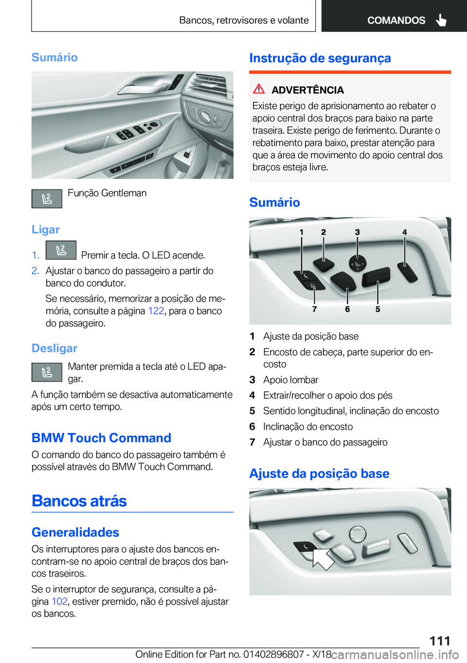 BMW 7 SERIES 2019  Manual do condutor (in Portuguese) �S�u�m�á�r�i�o
�F�u�n�