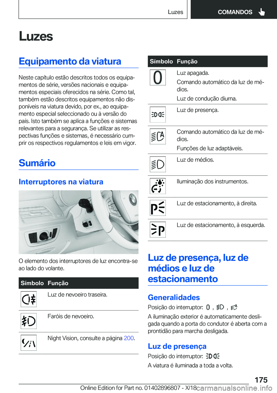 BMW 7 SERIES 2019  Manual do condutor (in Portuguese) �L�u�z�e�s�E�q�u�i�p�a�m�e�n�t�o��d�a��v�i�a�t�u�r�a
�N�e�s�t�e��c�a�p�