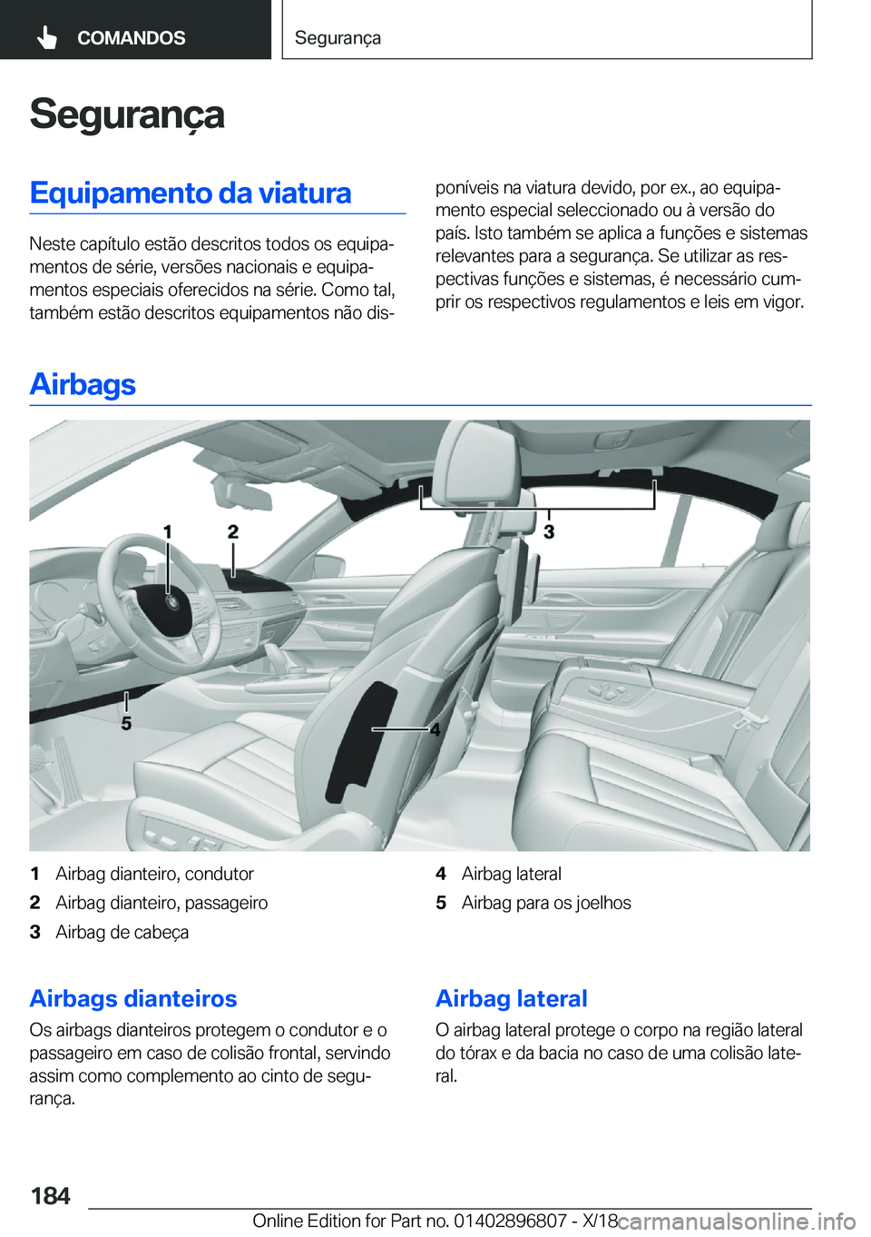 BMW 7 SERIES 2019  Manual do condutor (in Portuguese) �S�e�g�u�r�a�n�