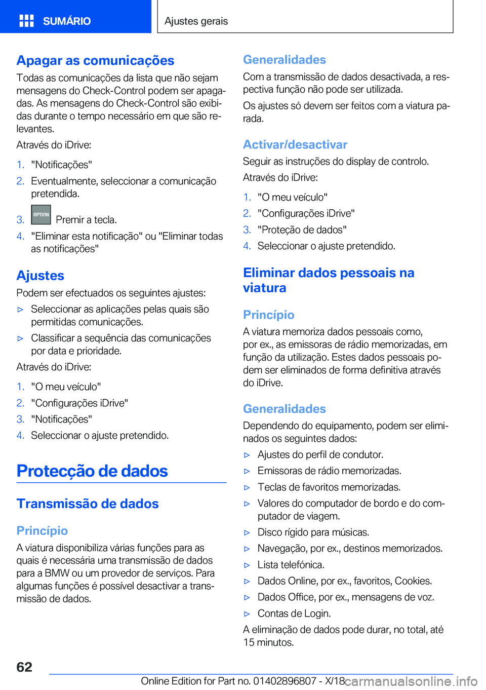 BMW 7 SERIES 2019  Manual do condutor (in Portuguese) �A�p�a�g�a�r��a�s��c�o�m�u�n�i�c�a�