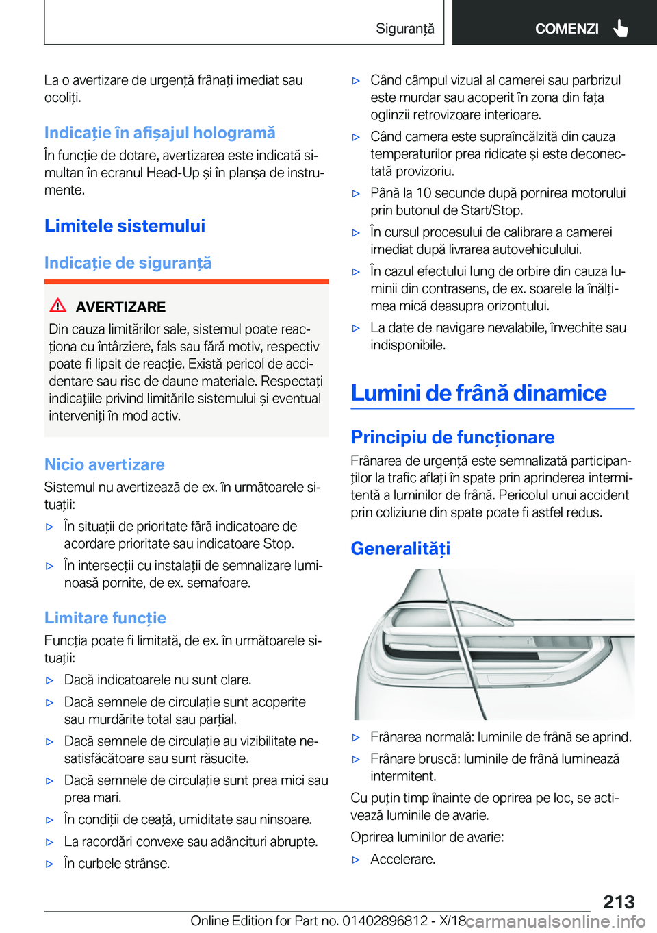 BMW 7 SERIES 2019  Ghiduri De Utilizare (in Romanian) �L�a��o��a�v�e�r�t�i�z�a�r�e��d�e��u�r�g�e�n*�