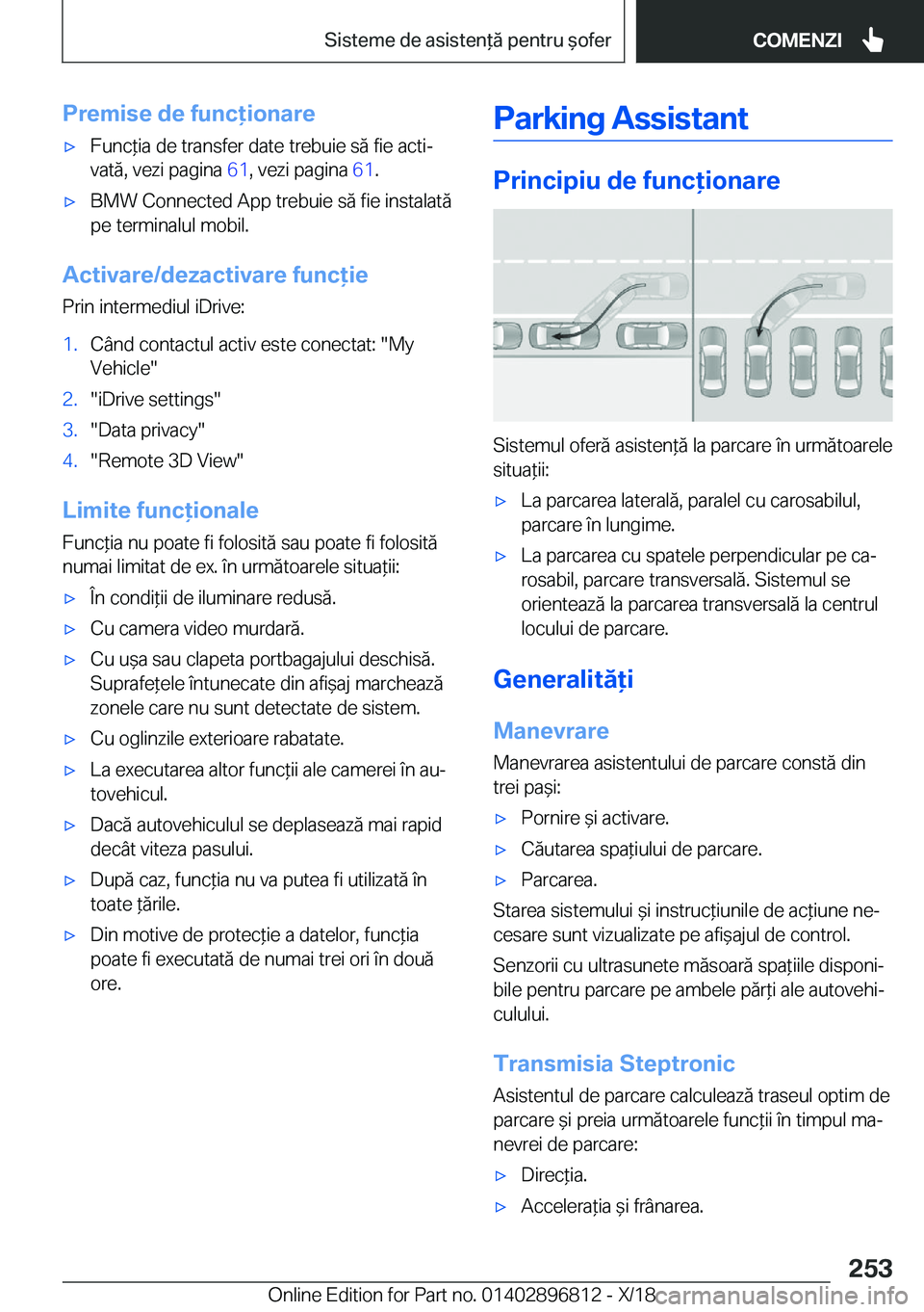 BMW 7 SERIES 2019  Ghiduri De Utilizare (in Romanian) �P�r�e�m�i�s�e��d�e��f�u�n�c�i�o�n�a�r�e'x�F�u�n�c*�i�a��d�e��t�r�a�n�s�f�e�r��d�a�t�e��t�r�e�b�u�i�e��s�