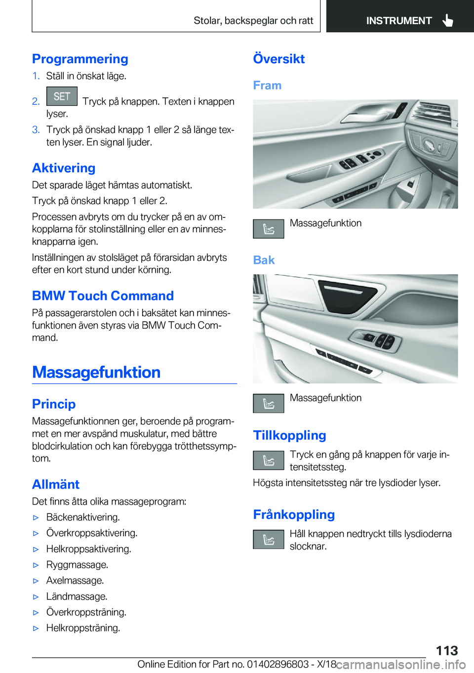 BMW 7 SERIES 2019  InstruktionsbÖcker (in Swedish) �P�r�o�g�r�a�m�m�e�r�i�n�g�1�.�S�t�ä�l�l��i�n��