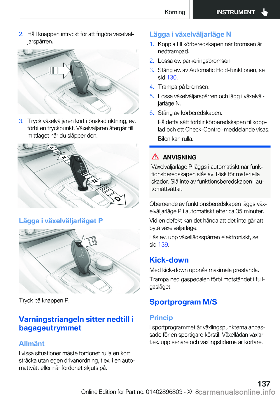 BMW 7 SERIES 2019  InstruktionsbÖcker (in Swedish) �2�.�H�å�l�l��k�n�a�p�p�e�n��i�n�t�r�y�c�k�t��f�
