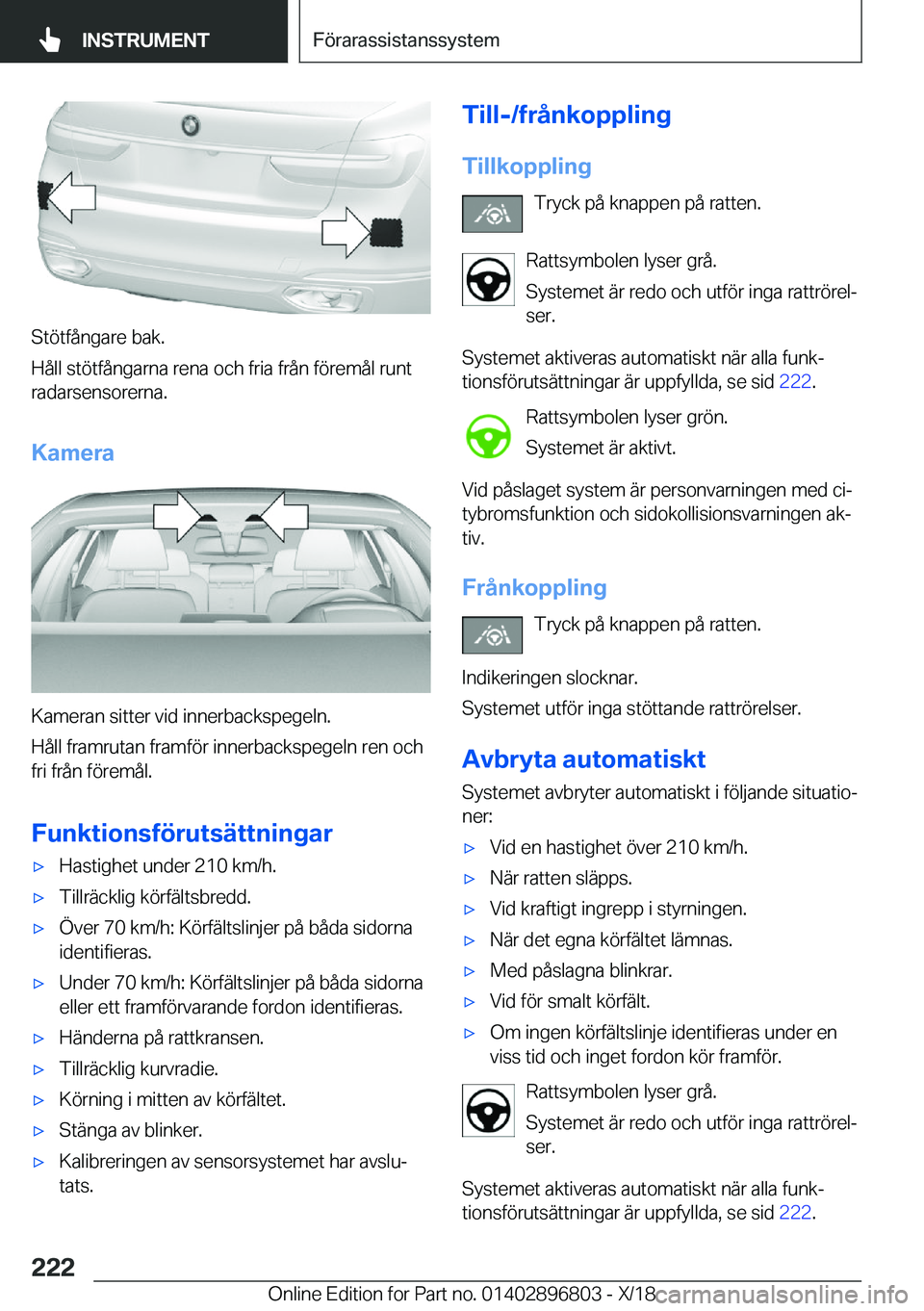 BMW 7 SERIES 2019  InstruktionsbÖcker (in Swedish) �S�t�