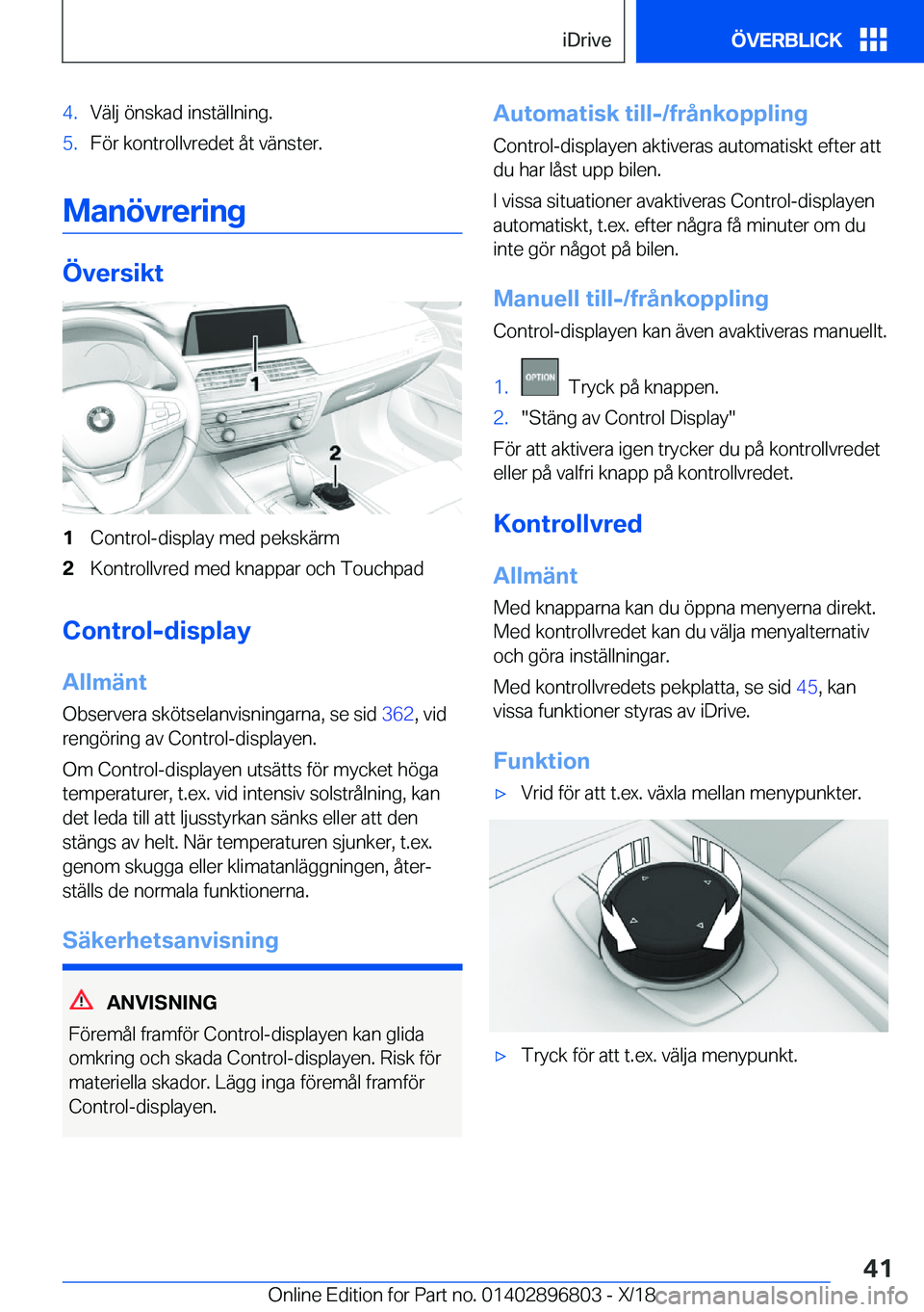 BMW 7 SERIES 2019  InstruktionsbÖcker (in Swedish) �4�.�V�ä�l�j��