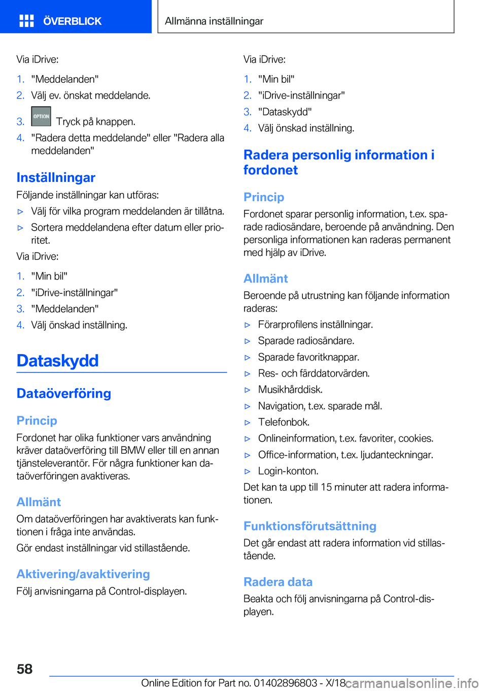 BMW 7 SERIES 2019  InstruktionsbÖcker (in Swedish) �V�i�a��i�D�r�i�v�e�:�1�.��M�e�d�d�e�l�a�n�d�e�n��2�.�V�ä�l�j��e�v�.��