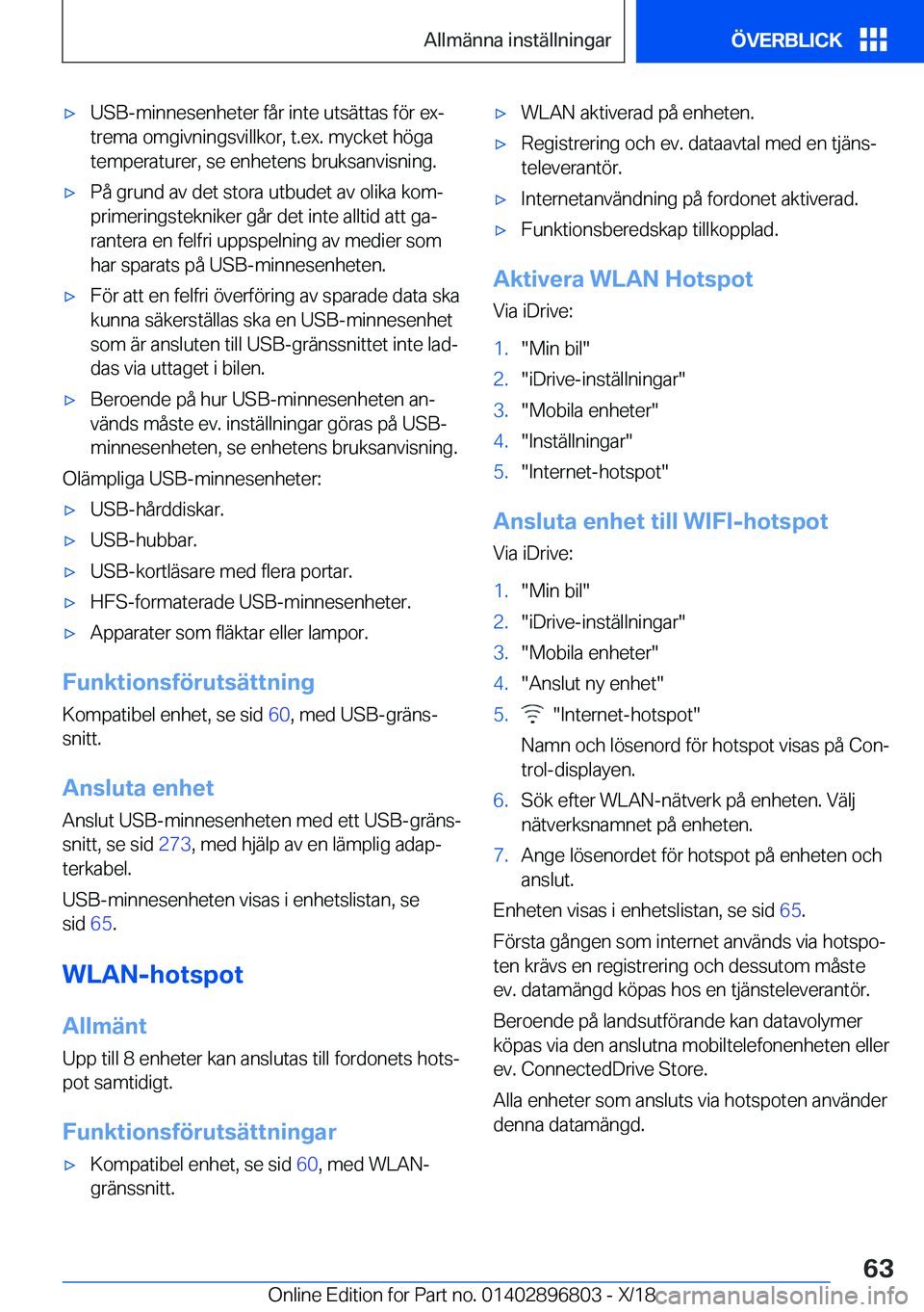 BMW 7 SERIES 2019  InstruktionsbÖcker (in Swedish) 'x�U�S�B�-�m�i�n�n�e�s�e�n�h�e�t�e�r��f�å�r��i�n�t�e��u�t�s�ä�t�t�a�s��f�
