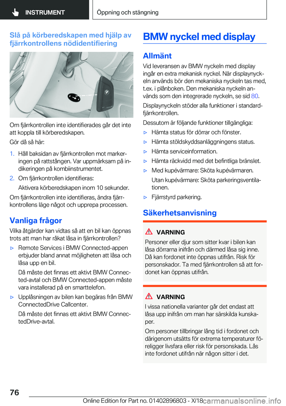 BMW 7 SERIES 2019  InstruktionsbÖcker (in Swedish) �S�l�å��p�å��k�