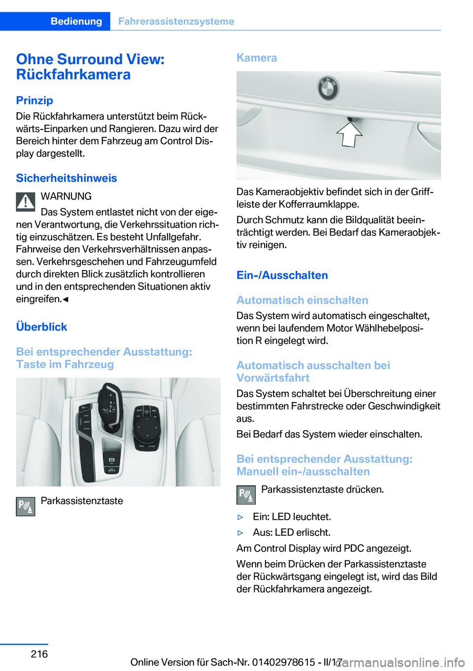 BMW 7 SERIES 2018  Betriebsanleitungen (in German) �O�h�n�e��S�u�r�r�o�u�n�d��V�i�e�w�:
�R�