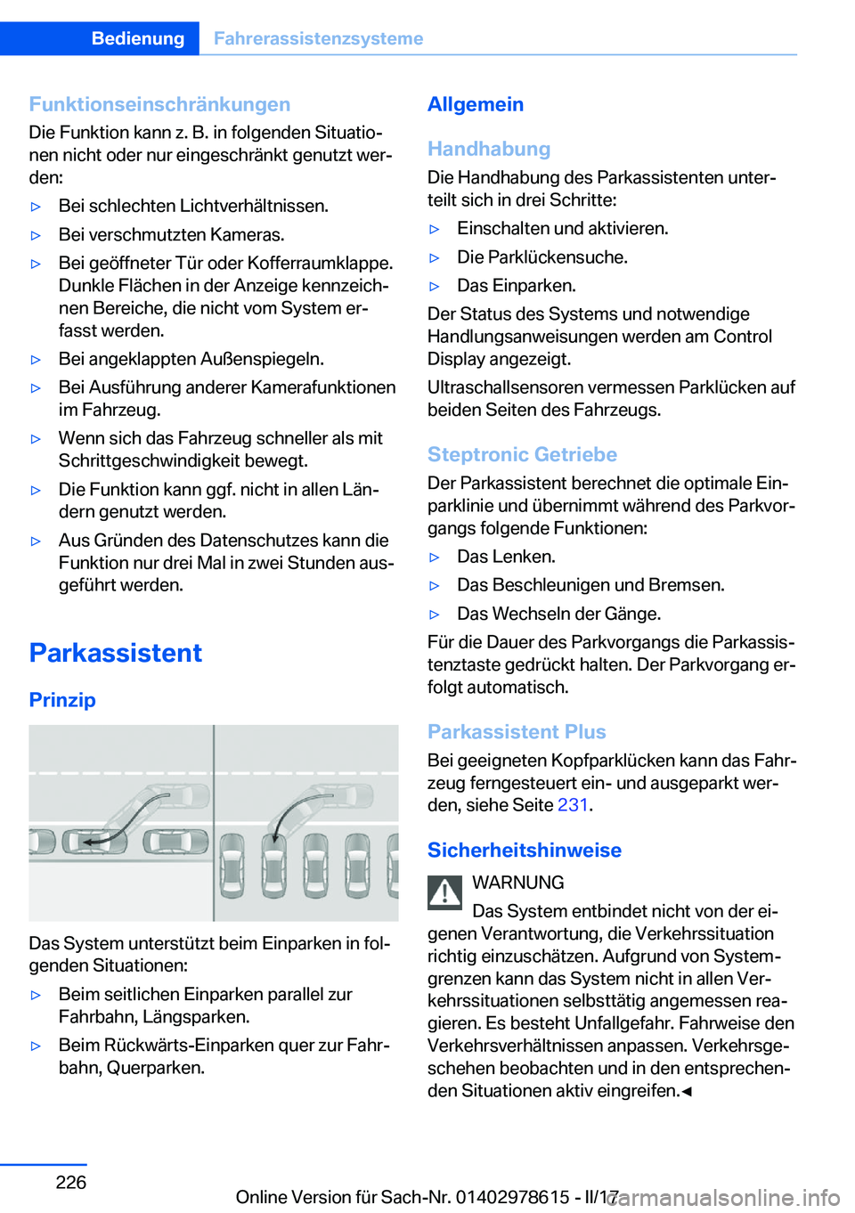 BMW 7 SERIES 2018  Betriebsanleitungen (in German) �F�u�n�k�t�i�o�n�s�e�i�n�s�c�h�r�