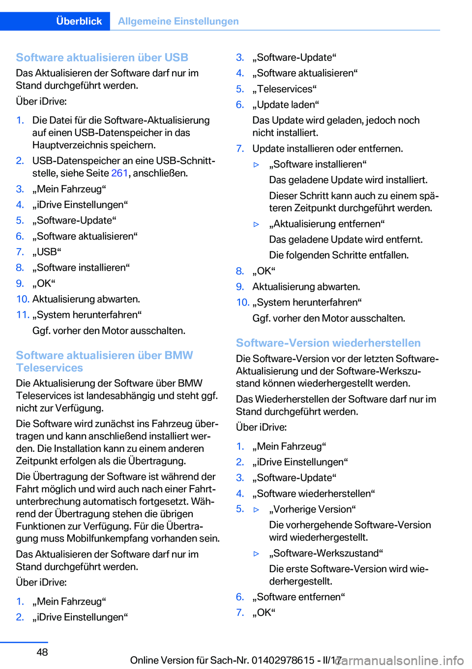 BMW 7 SERIES 2018  Betriebsanleitungen (in German) �S�o�f�t�w�a�r�e��a�k�t�u�a�l�i�s�i�e�r�e�n��