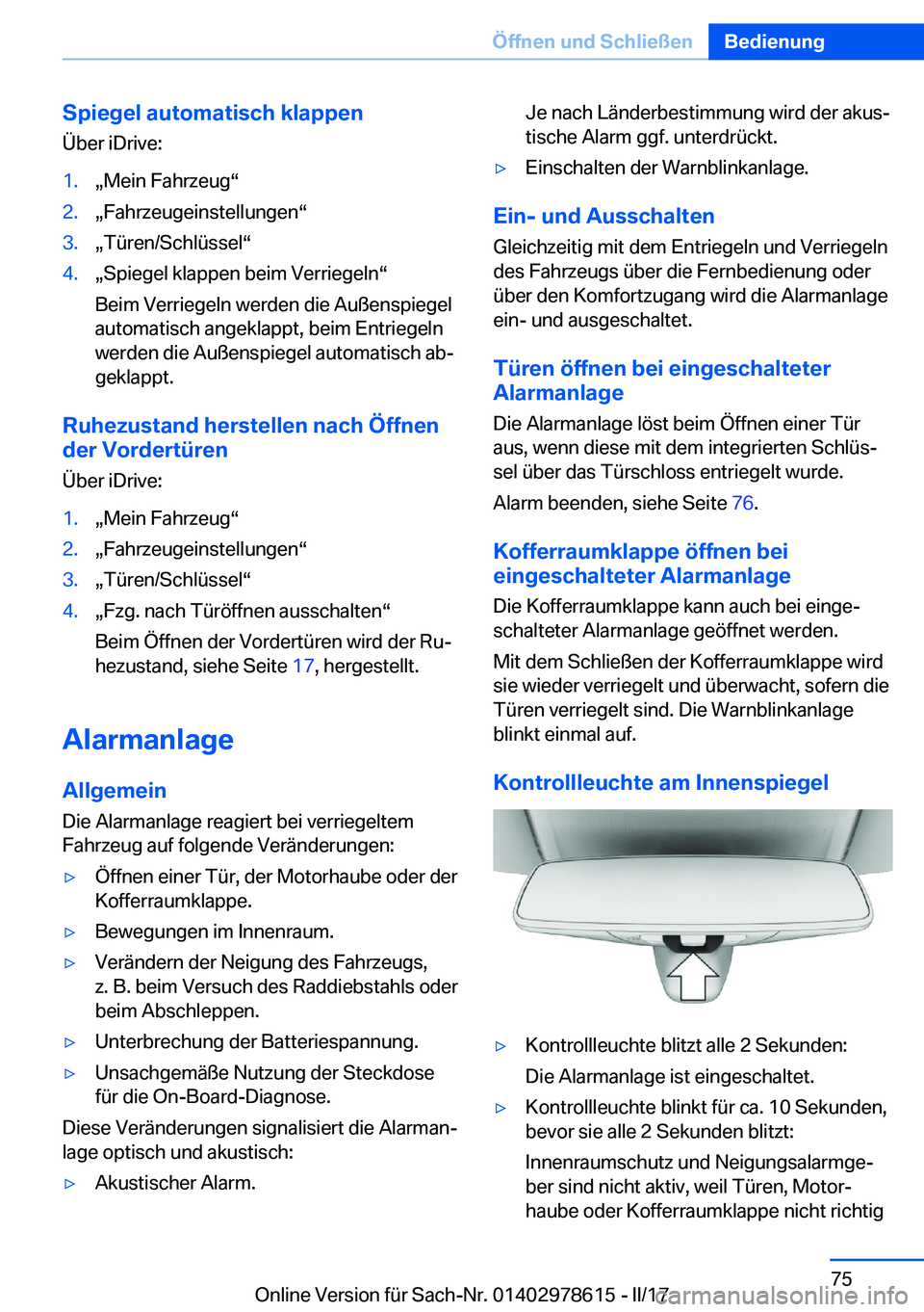 BMW 7 SERIES 2018  Betriebsanleitungen (in German) �S�p�i�e�g�e�l��a�u�t�o�m�a�t�i�s�c�h��k�l�a�p�p�e�n
�