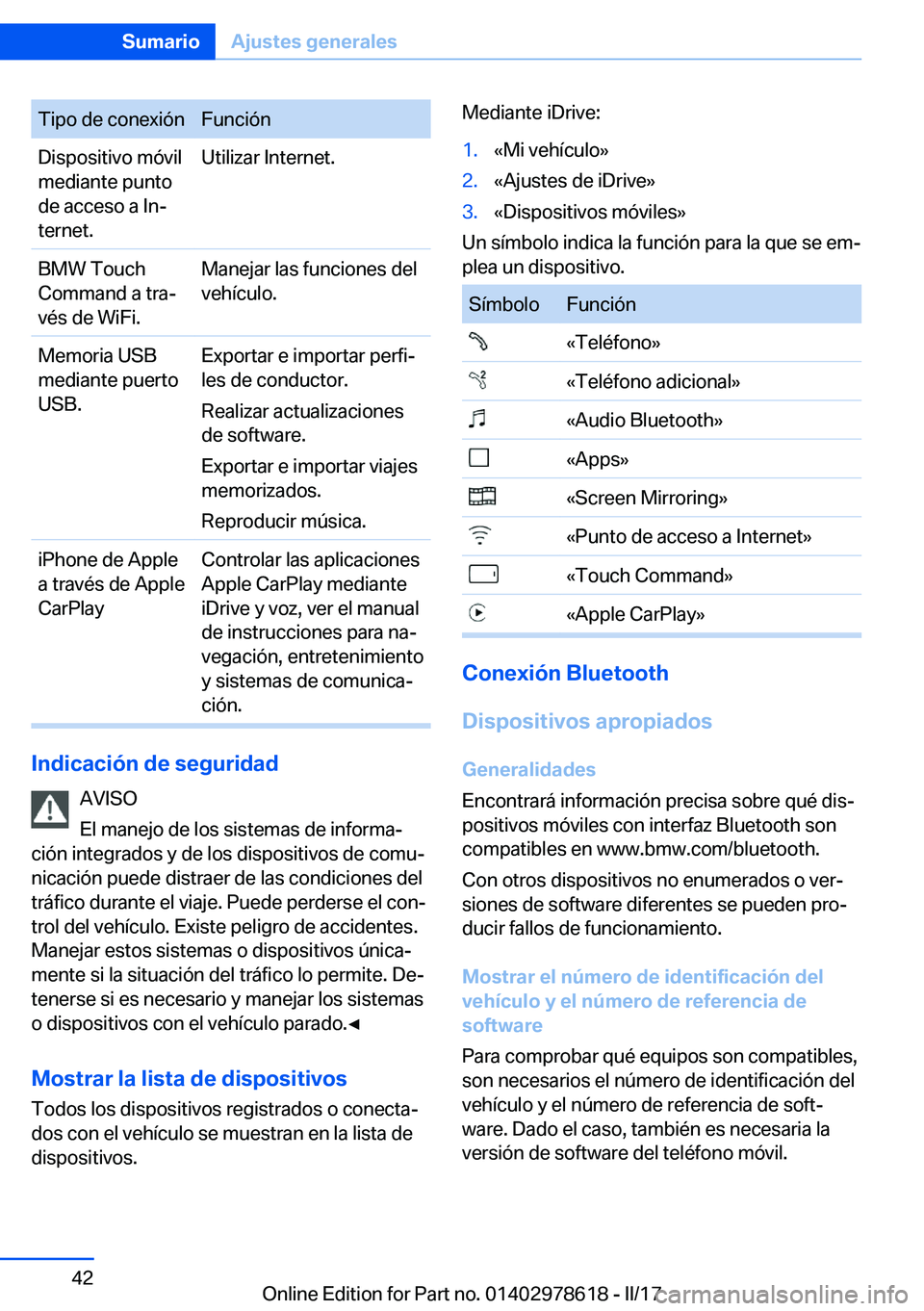 BMW 7 SERIES 2018  Manuales de Empleo (in Spanish) �T�i�p�o� �d�e� �c�o�n�e�x�i�