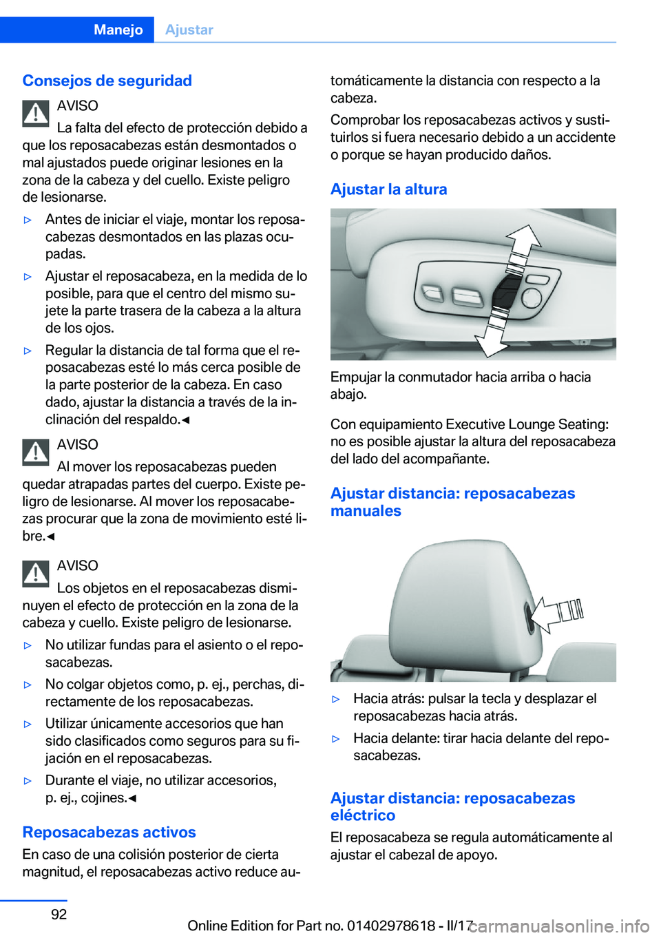 BMW 7 SERIES 2018  Manuales de Empleo (in Spanish) �C�o�n�s�e�j�o�s��d�e��s�e�g�u�r�i�d�a�d�A�V�I�S�O
�L�a� �f�a�l�t�a� �d�e�l� �e�f�e�c�t�o� �d�e� �p�r�o�t�e�c�c�i�