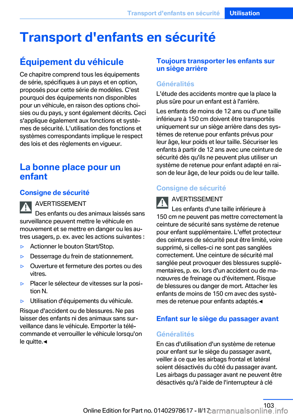 BMW 7 SERIES 2018  Notices Demploi (in French) �T�r�a�n�s�p�o�r�t��d�'�e�n�f�a�n�t�s��e�n��s�é�c�u�r�i�t�é�
