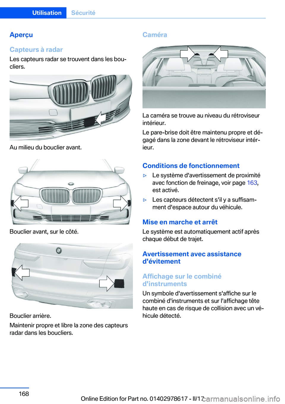 BMW 7 SERIES 2018  Notices Demploi (in French) �A�p�e�r�ç�u
�C�a�p�t�e�u�r�s��