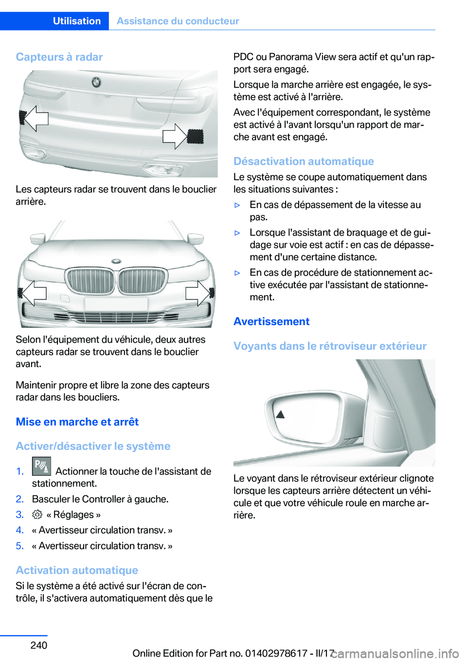 BMW 7 SERIES 2018  Notices Demploi (in French) �C�a�p�t�e�u�r�s��