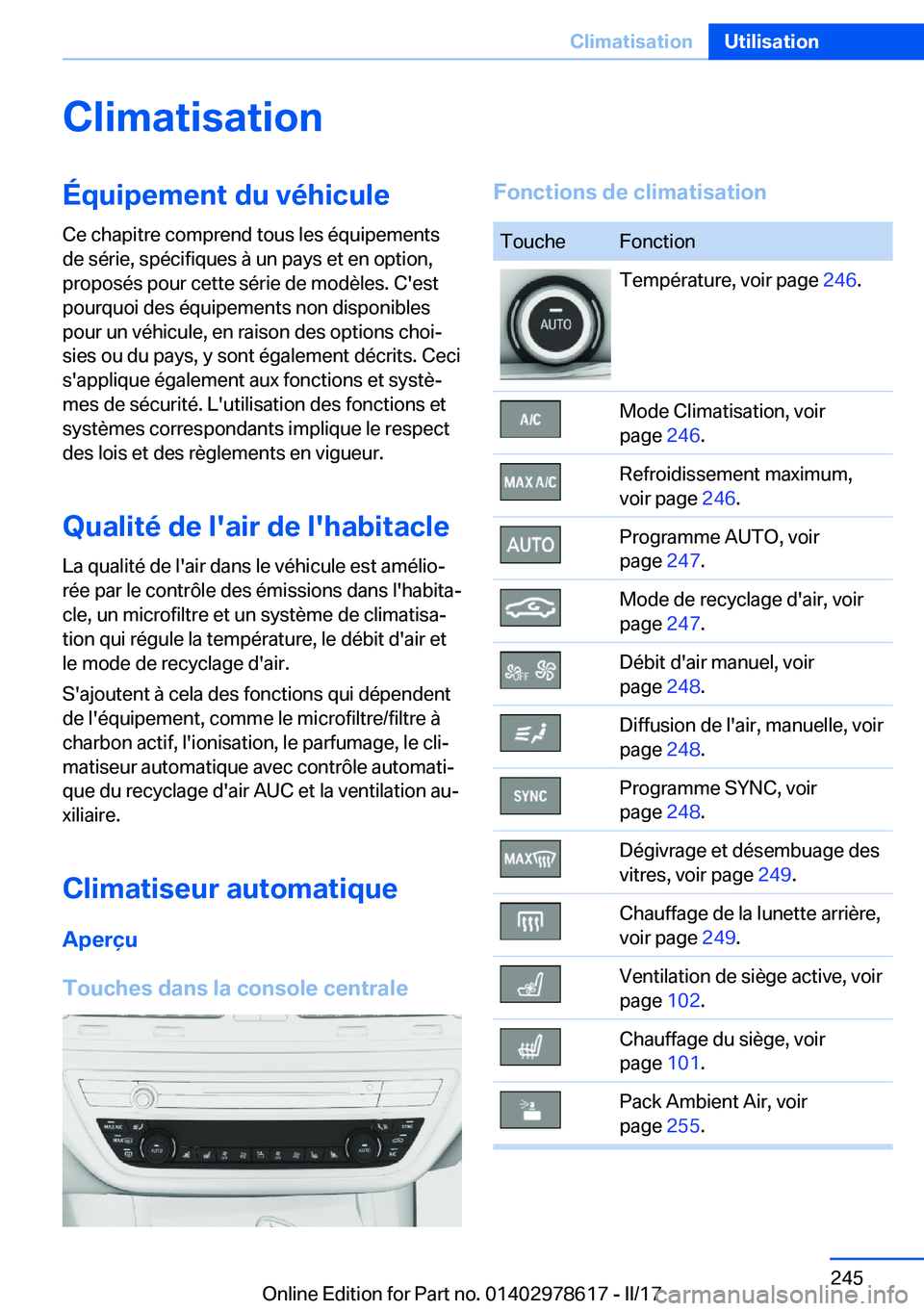 BMW 7 SERIES 2018  Notices Demploi (in French) �C�l�i�m�a�t�i�s�a�t�i�o�n�