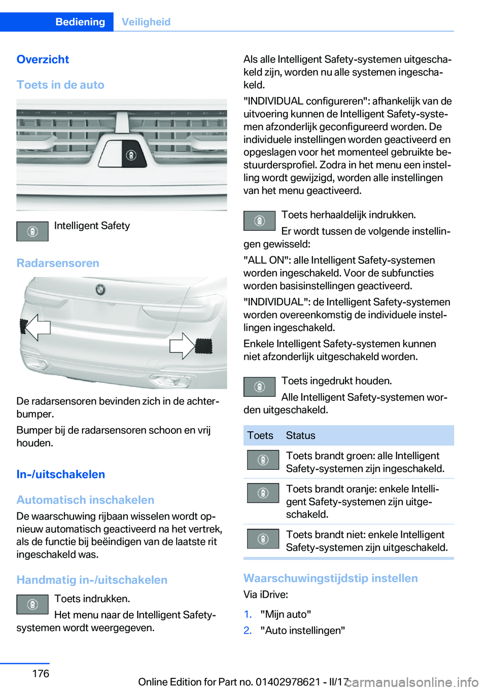 BMW 7 SERIES 2018  Instructieboekjes (in Dutch) �O�v�e�r�z�i�c�h�t
�T�o�e�t�s��i�n��d�e��a�u�t�o
�I�n�t�e�l�l�i�g�e�n�t� �S�a�f�e�t�y
�R�a�d�a�r�s�e�n�s�o�r�e�n
�D�e� �r�a�d�a�r�s�e�n�s�o�r�e�n� �b�e�v�i�n�d�e�n� �z�i�c�h� �i�n� �d�e� �a�c�h�t�e