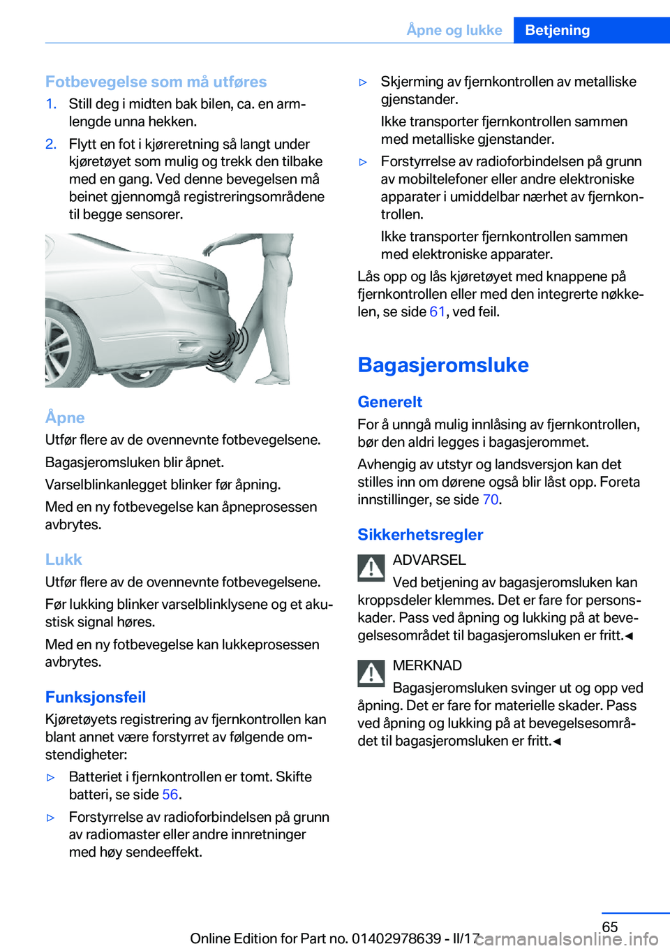 BMW 7 SERIES 2018  InstruksjonsbØker (in Norwegian) �F�o�t�b�e�v�e�g�e�l�s�e��s�o�m��m�å��u�t�f�
