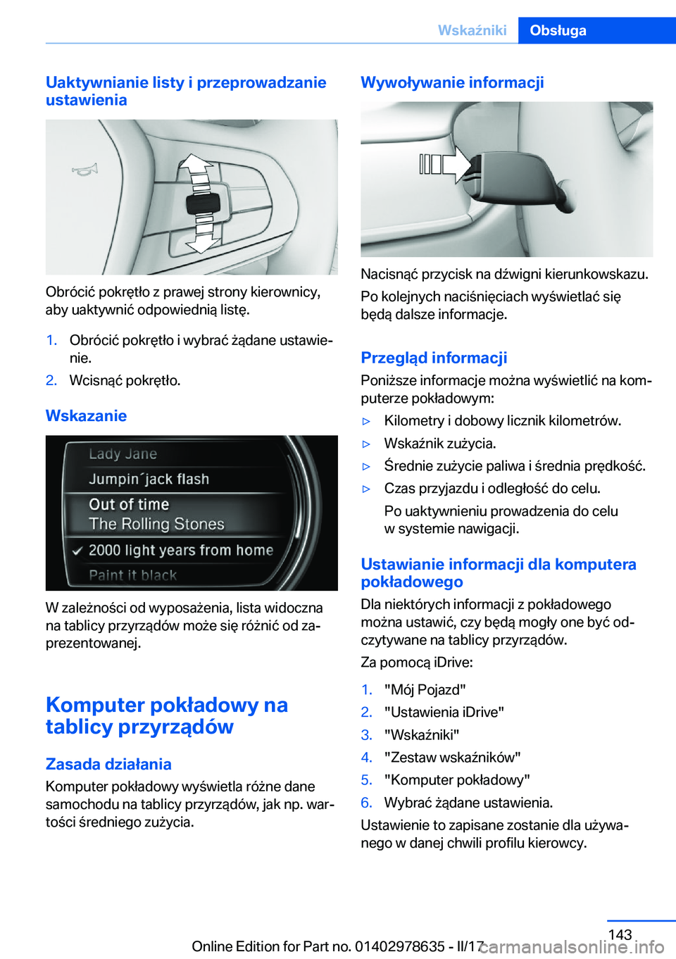 BMW 7 SERIES 2018  Instrukcja obsługi (in Polish) �U�a�k�t�y�w�n�i�a�n�i�e��l�i�s�t�y��i��p�r�z�e�p�r�o�w�a�d�z�a�n�i�e
�u�s�t�a�w�i�e�n�i�a
�O�b�r�