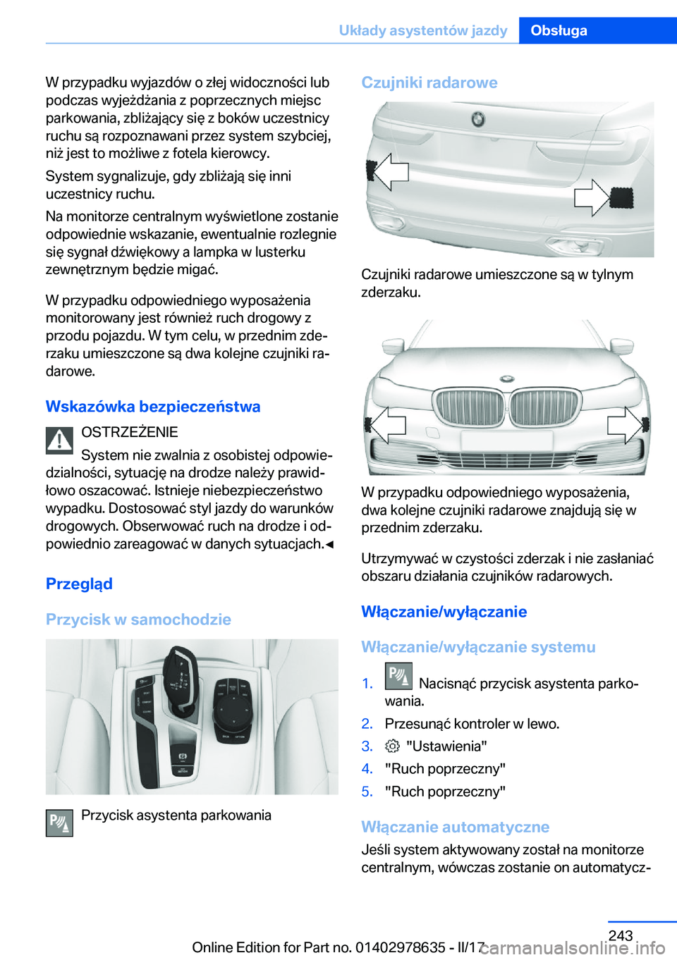 BMW 7 SERIES 2018  Instrukcja obsługi (in Polish) �W� �p�r�z�y�p�a�d�k�u� �w�y�j�a�z�d�