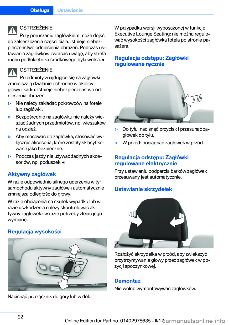BMW 7 SERIES 2018  Instrukcja obsługi (in Polish) �O�S�T�R�Z�E 8�E�N�I�E
�P�r�z�y� �p�o�r�u�s�z�a�n�i�u� �z�a�g�ł�