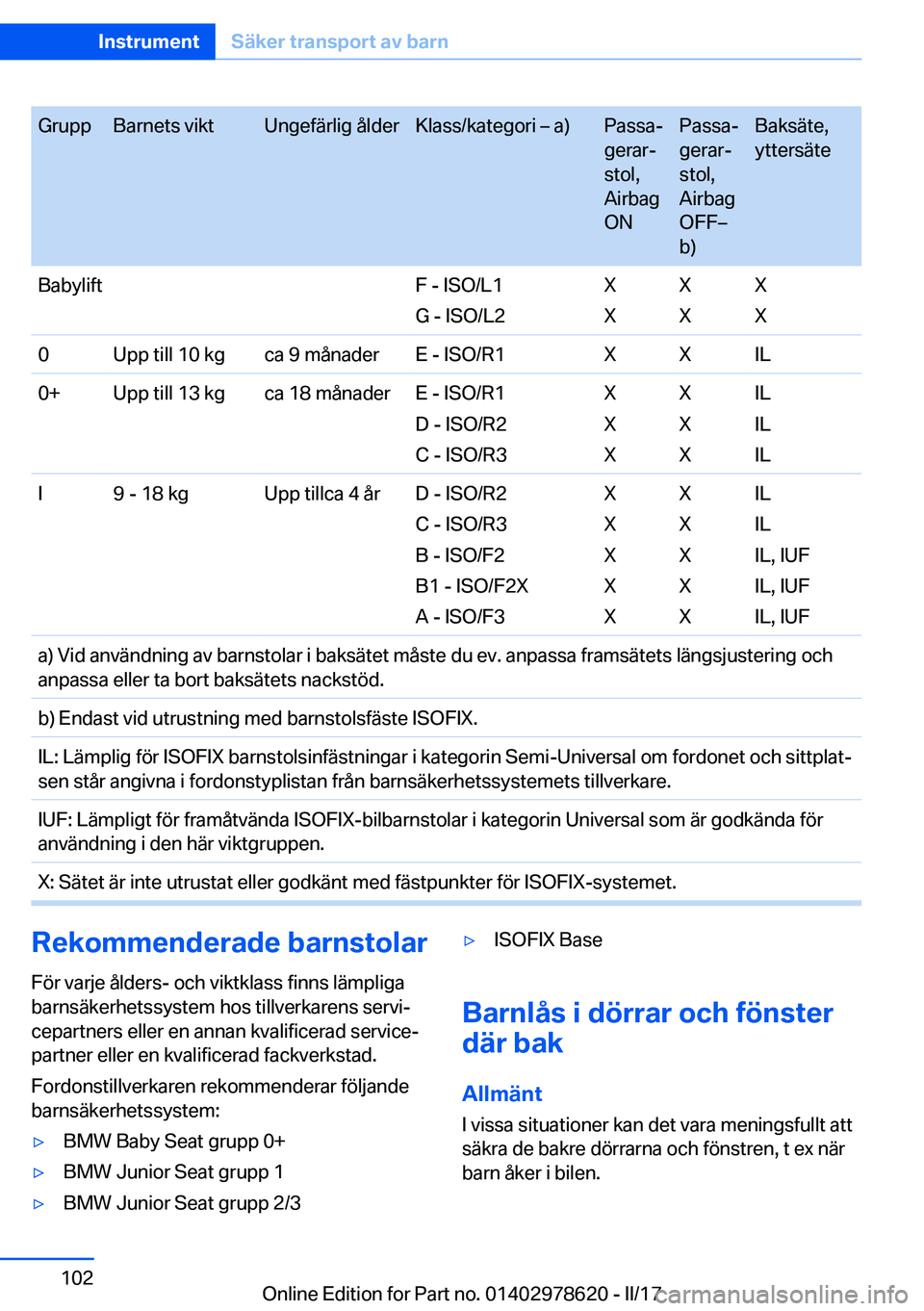 BMW 7 SERIES 2018  InstruktionsbÖcker (in Swedish) �G�r�u�p�p�B�a�r�n�e�t�s� �v�i�k�t�U�n�g�e�f�ä�r�l�i�g� �å�l�d�e�r�K�l�a�s�s�/�k�a�t�e�g�o�r�i� m� �a�)�P�a�s�s�aj
�g�e�r�a�rj
�s�t�o�l�,
�A�i�r�b�a�g
�O�N�P�a�s�s�aj
�g�e�r�a�rj
�s�t�o�l�,
�A�
