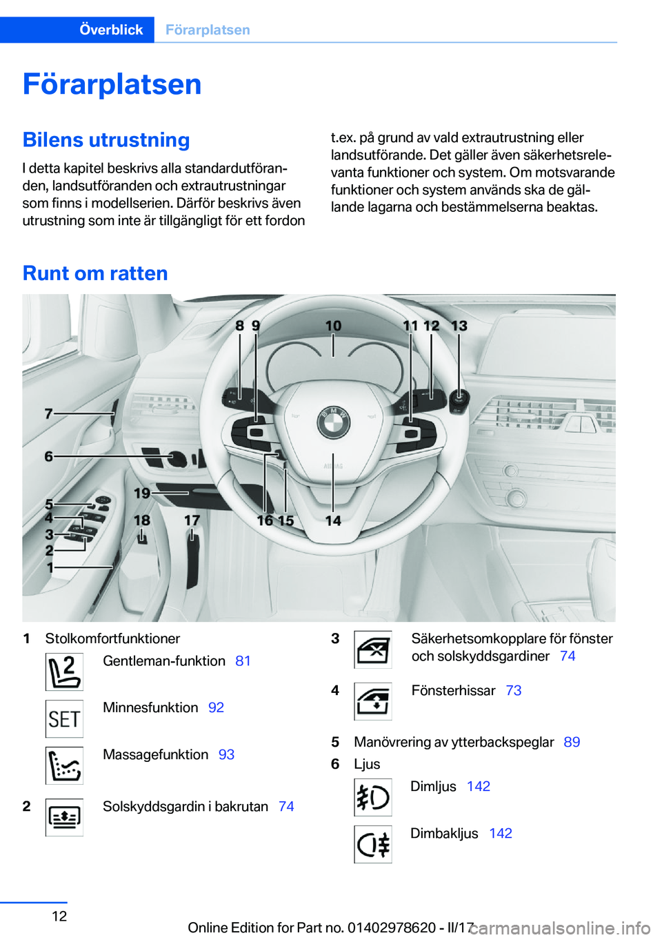 BMW 7 SERIES 2018  InstruktionsbÖcker (in Swedish) �F�