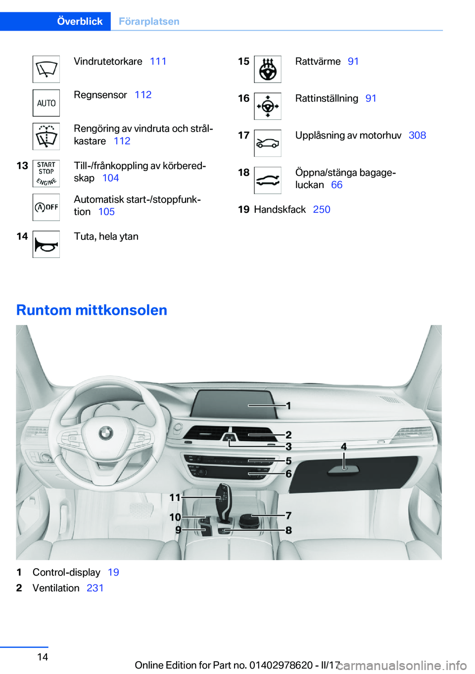 BMW 7 SERIES 2018  InstruktionsbÖcker (in Swedish) �V�i�n�d�r�u�t�e�t�o�r�k�a�r�e\_�1�1�1�R�e�g�n�s�e�n�s�o�r\_�1�1�2�R�e�n�g�ö�r�i�n�g� �a�v� �v�i�n�d�r�u�t�a� �o�c�h� �s�t�r�å�lj
�k�a�s�t�a�r�e\_ �1�1�2�1�3�T�i�l�l�-�/�f�r�å�n�k�o�p�p�l�i�