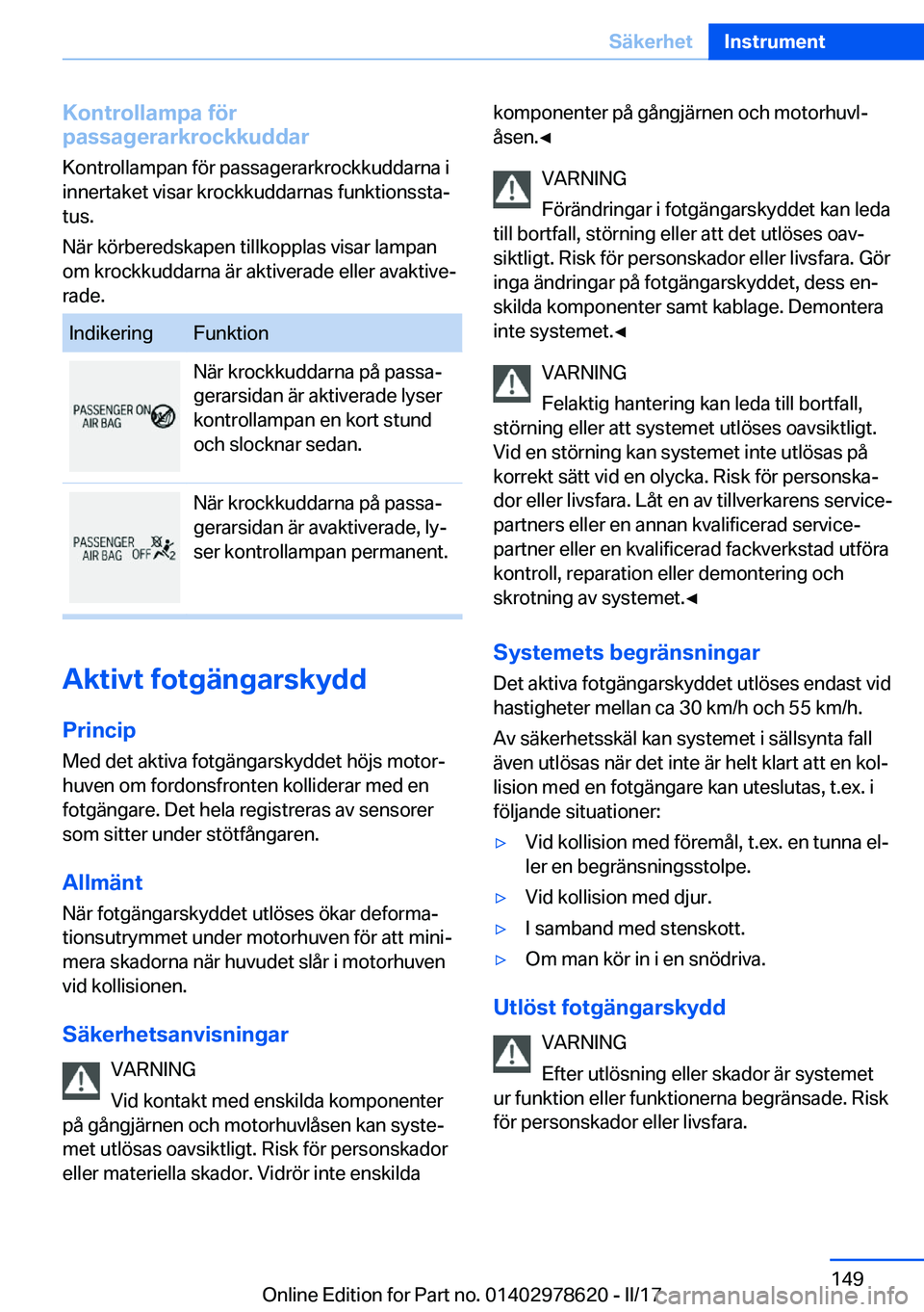 BMW 7 SERIES 2018  InstruktionsbÖcker (in Swedish) �K�o�n�t�r�o�l�l�a�m�p�a��f�