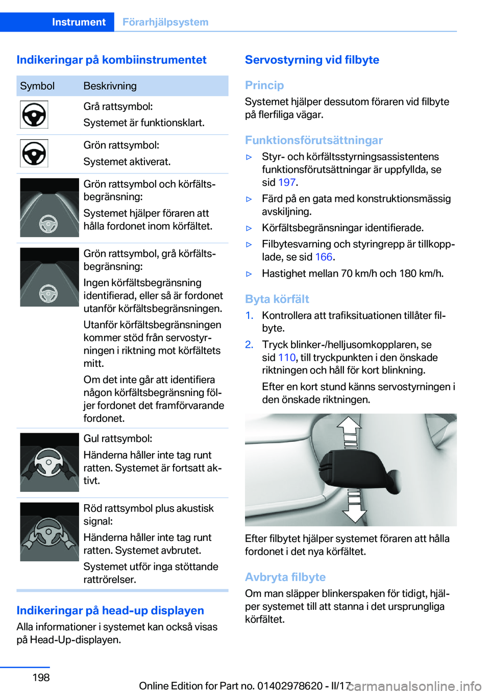 BMW 7 SERIES 2018  InstruktionsbÖcker (in Swedish) �I�n�d�i�k�e�r�i�n�g�a�r��p�å��k�o�m�b�i�i�n�s�t�r�u�m�e�n�t�e�t�S�y�m�b�o�l�B�e�s�k�r�i�v�n�i�n�g�G�r�å� �r�a�t�t�s�y�m�b�o�l�:
�S�y�s�t�e�m�e�t� �ä�r� �f�u�n�k�t�i�o�n�s�k�l�a�r�t�.�G�r�ö�n� �