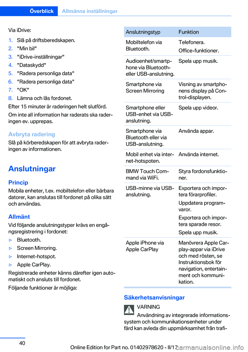 BMW 7 SERIES 2018  InstruktionsbÖcker (in Swedish) �V�i�a� �i�D�r�i�v�e�:�1�.�S�l�å� �p�å� �d�r�i�f�t�s�b�e�r�e�d�s�k�a�p�e�n�.�2�.�"�M�i�n� �b�i�l�"�3�.�"�i�D�r�i�v�e�-�i�n�s�t�ä�l�l�n�i�n�g�a�r�"�4�.�"�D�a�t�a�s�k�y�d�d�"�
