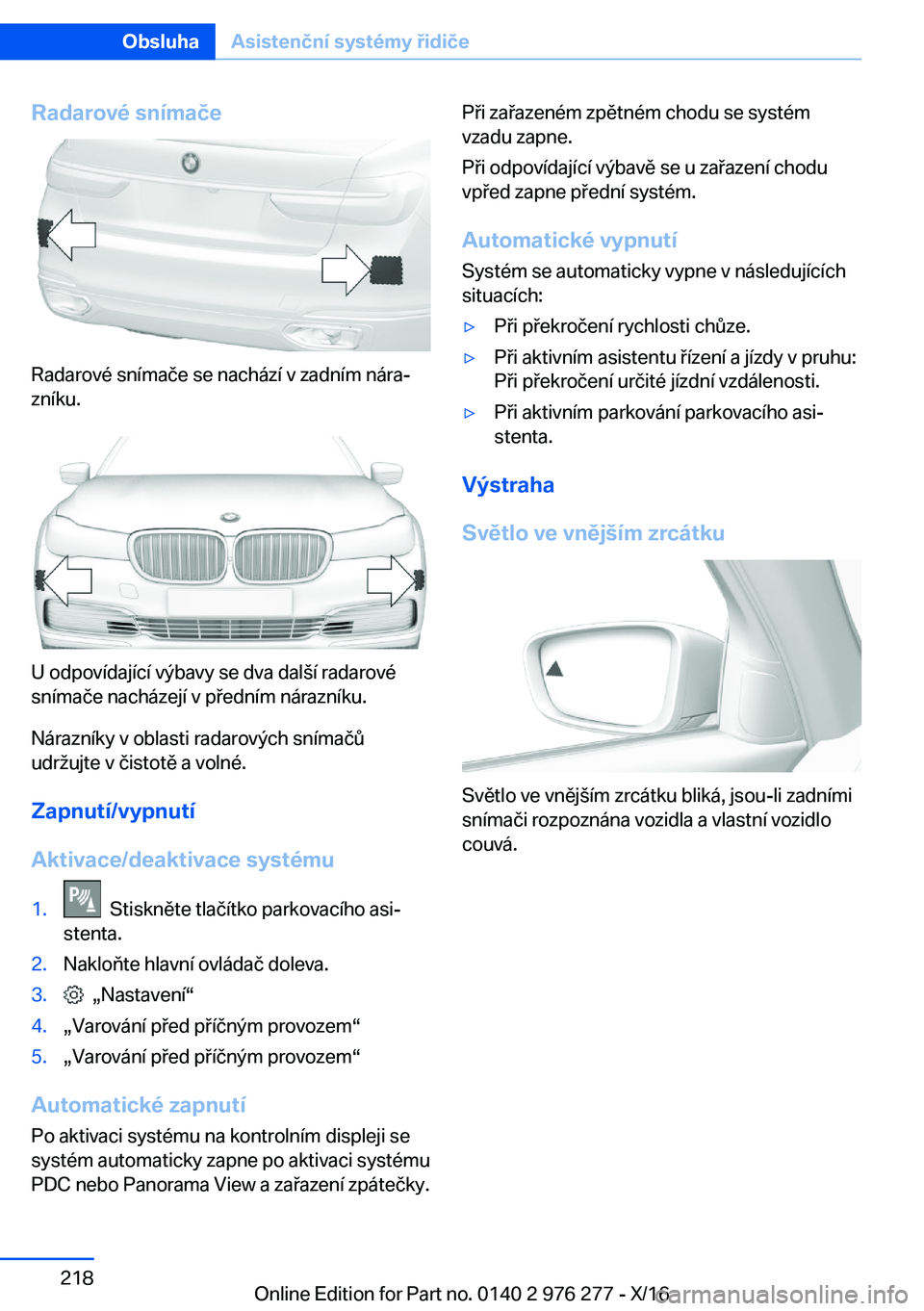 BMW 7 SERIES 2017  Návod na použití (in Czech) �R�a�d�a�r�o�v�é��s�n�